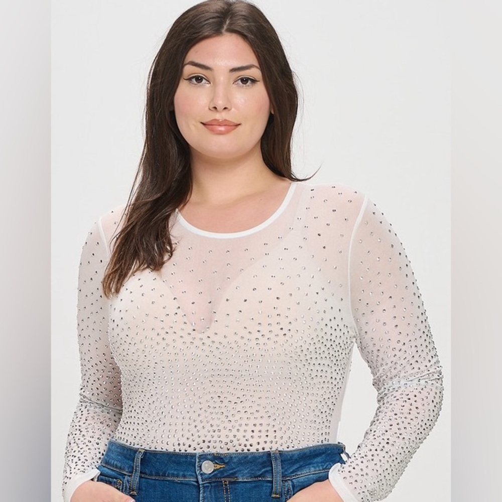 White Embellished Sheer Top